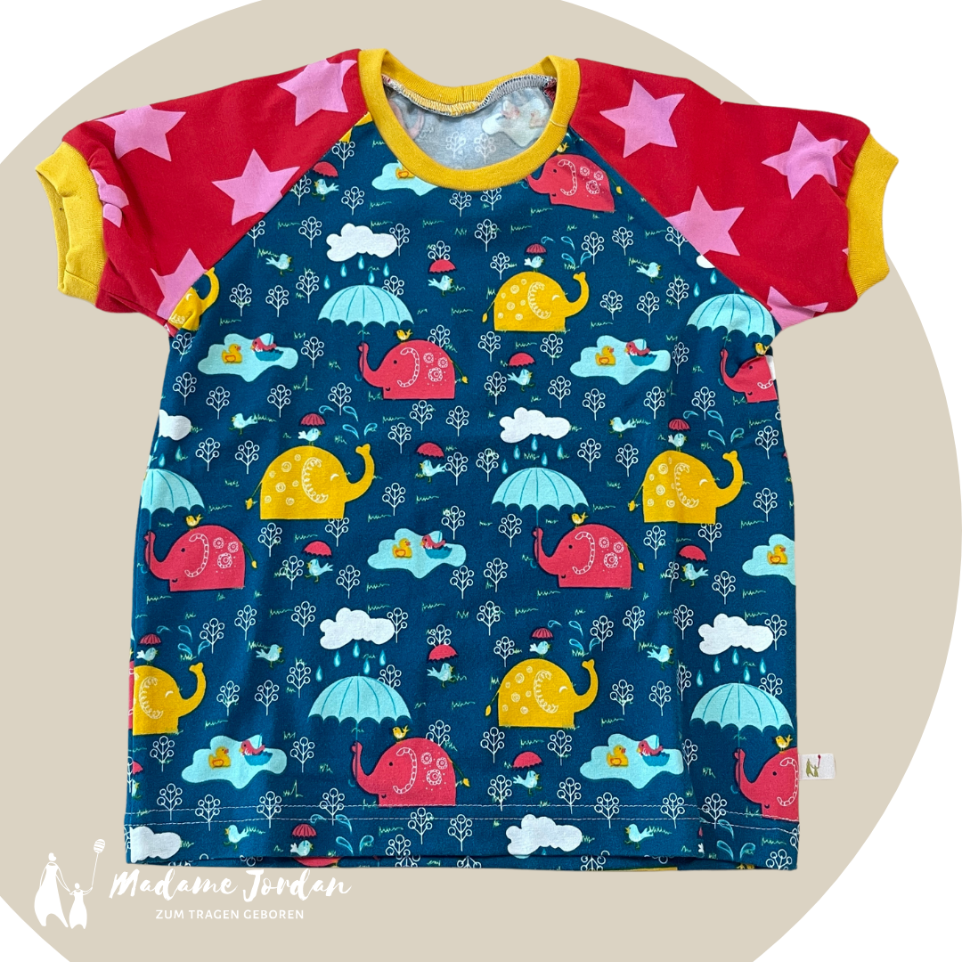 Raglanshirt Kurzarm Elefanten im Regen Gr.98/104