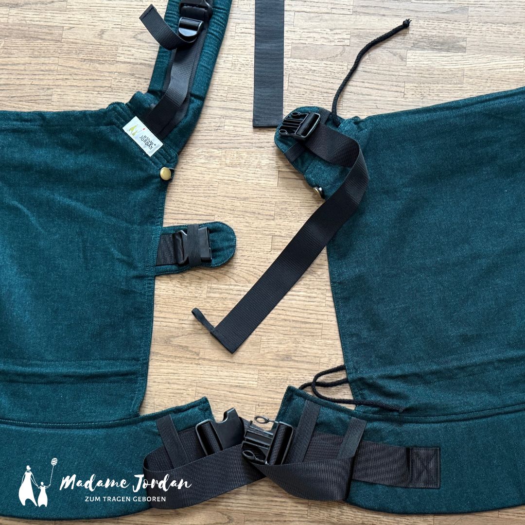 Twinset - Mr X & Twin Rückenteil - Fullbuckle Babytrage für Zwillinge ab Geburt (55/60 cm) in pur emerald