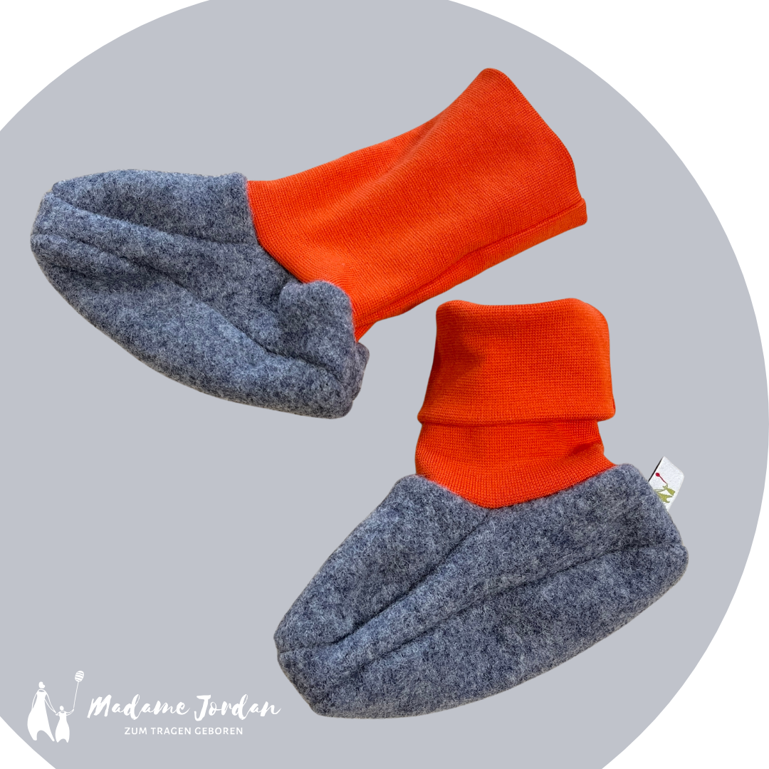 Wollschuhe - Trageschuhe grau / orange Gr. L