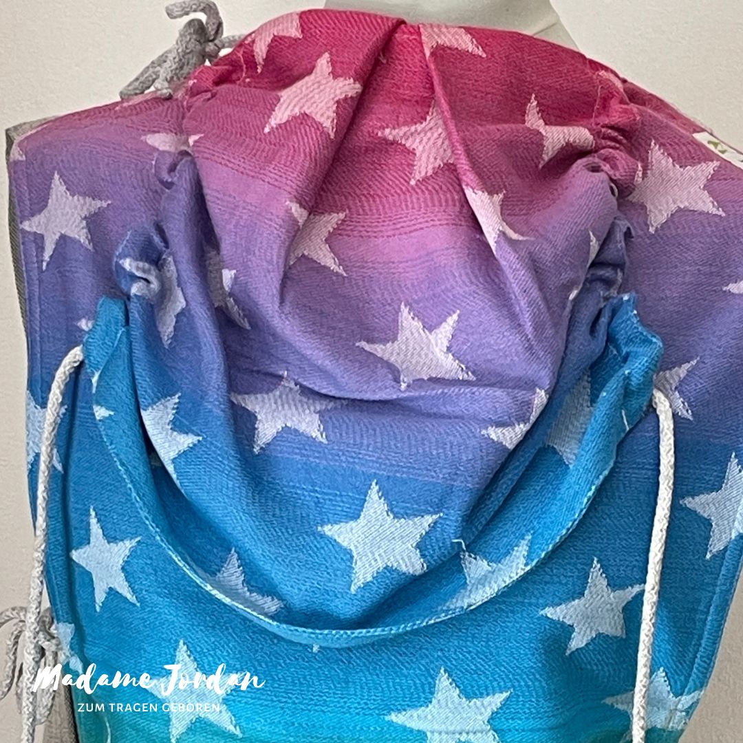 Wrap Conversion Mei Tai Halfbuckle ab Geburt - Rainbow Stars Spectrum - pink