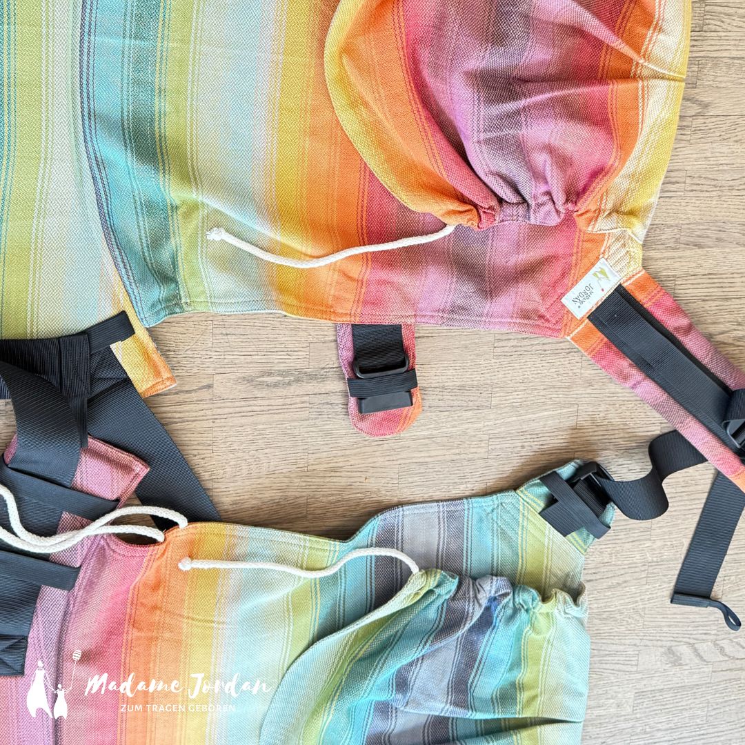 Twinset - Mr X & Twin Rückenteil - Fullbuckle Babytrage für Zwillinge - Regenbogen Boy or Girl